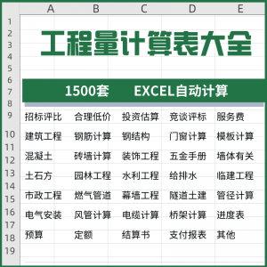 工程量计算表格软件大全钢结构土建安装路桥市政装修建筑预算造价-资料虚拟库