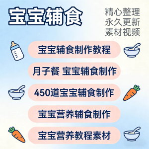 宝宝婴儿辅食制作全套教程配方视频自学方法食谱营养方法教程素材-资料虚拟库