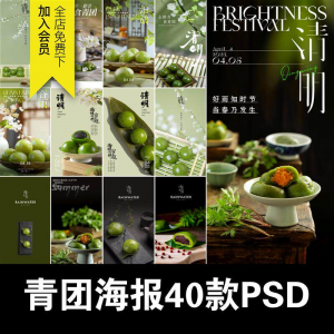 清明青团中式糕点促销摄影实拍照片餐饮食品海报模板PSD设计素材-资料虚拟库