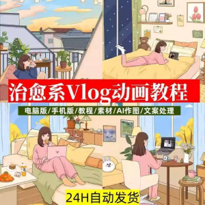 治愈系动画视频插画教程AI绘画动态情感唯美vlog镜头剪辑课程素材-资料虚拟库